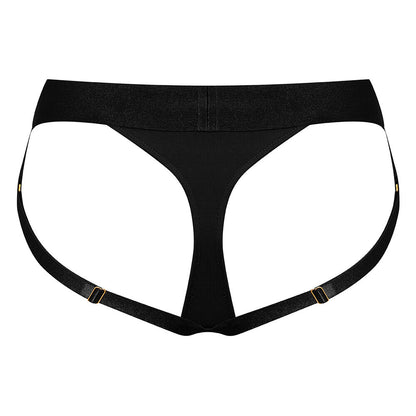 Strap-on dildo harness lingerie in black, small size. An empowering choice for intimate exploration.