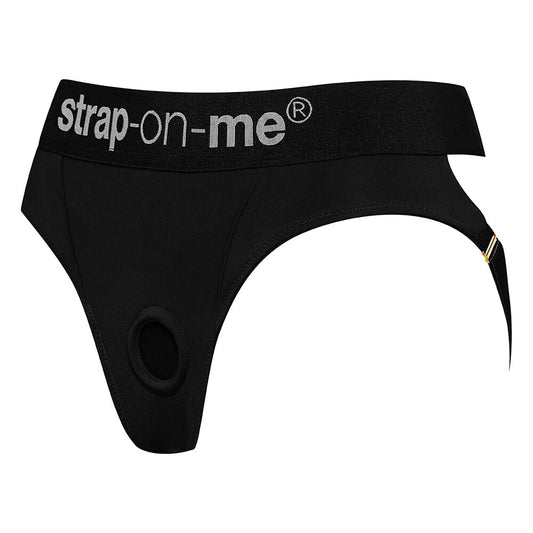 Large black heroine strap-on harness lingerie, showcasing the adjustable straps and sleek design.