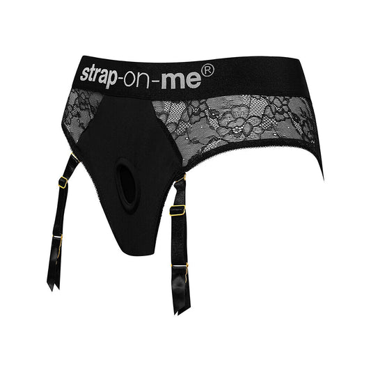 The 'diva' strap-on harness in black, a sexy lingerie piece designed for strap-on dildo use.