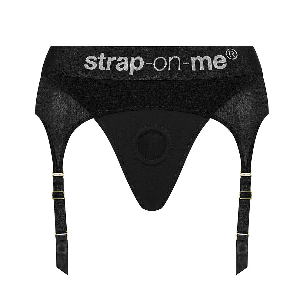 The 'rebel' strap on harness lingerie in black, size large, for secure dildo attachment.