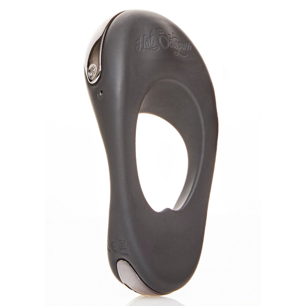 Hot Octopuss Atom Plus vibrating love ring, grey silicone, for enhanced pleasure.