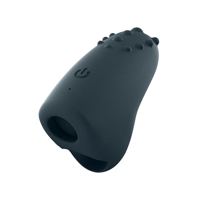 Close-up of a sleek, rechargeable finger vibe with a textured tip for targeted stimulation.