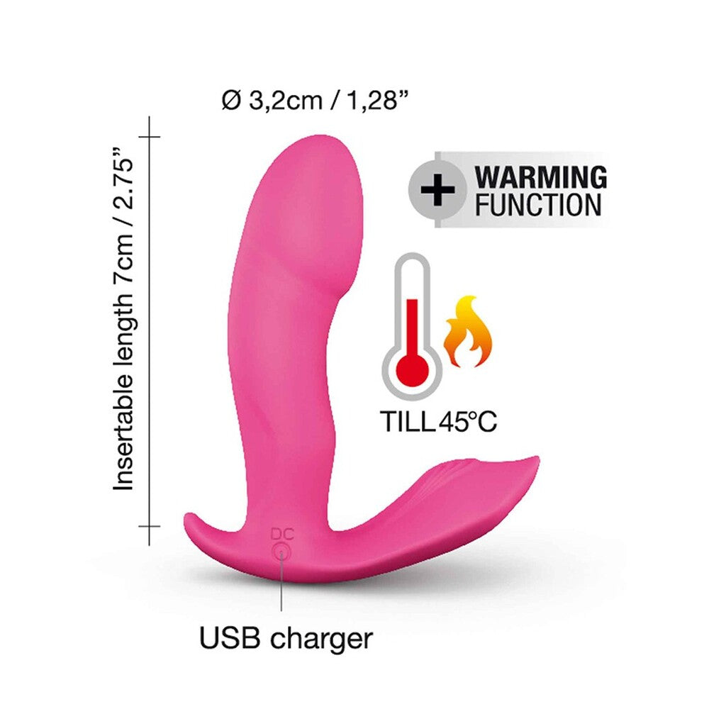 A pink clitoral vibrator with voice control from dorcel, designed to warm and stimulate.