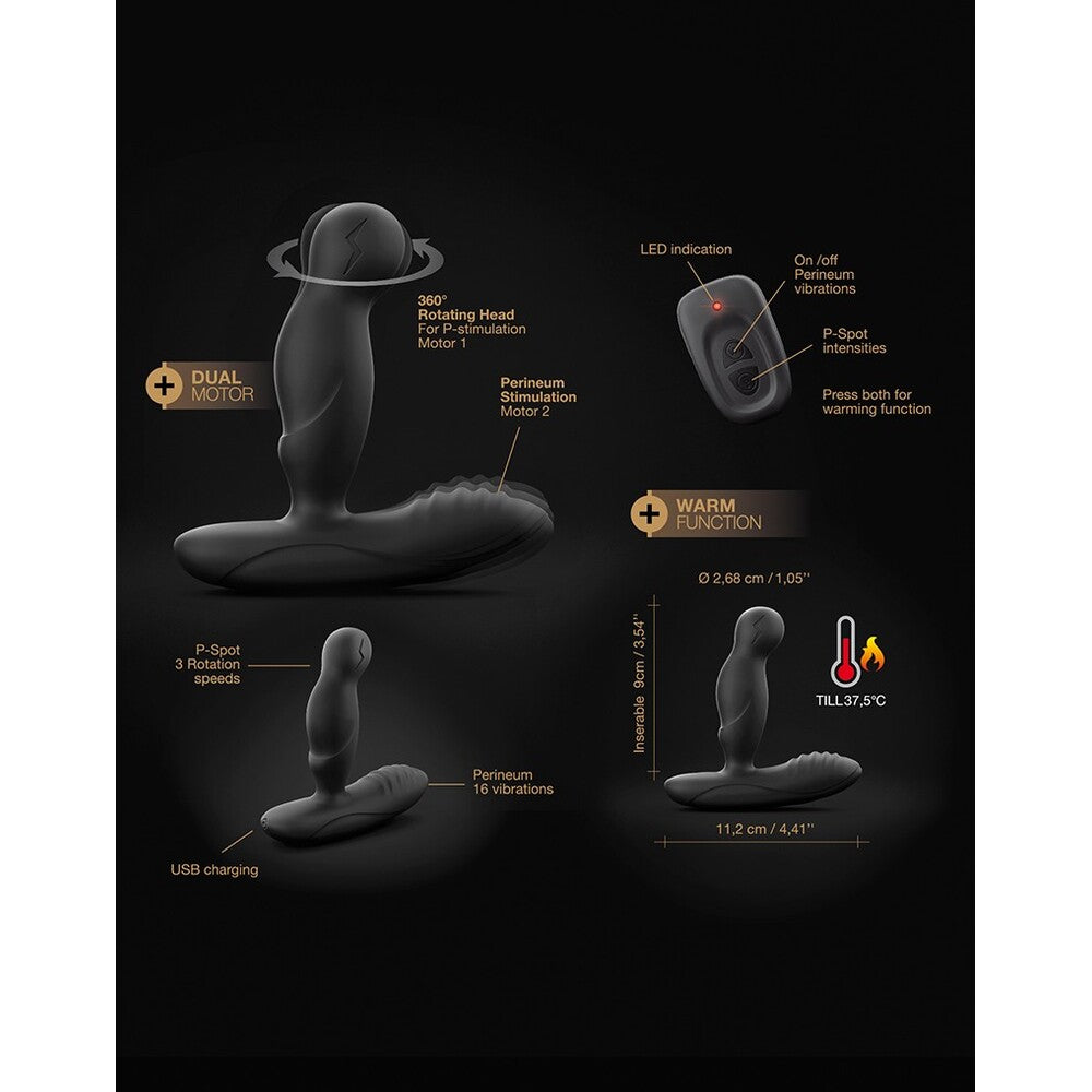remote controlled prostate massager, black and silver design, for internal pleasure and stimulation