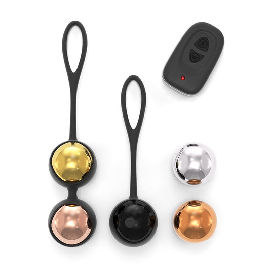 Remote controlled geisha balls for kegel exercise, used in pelvic floor training.
