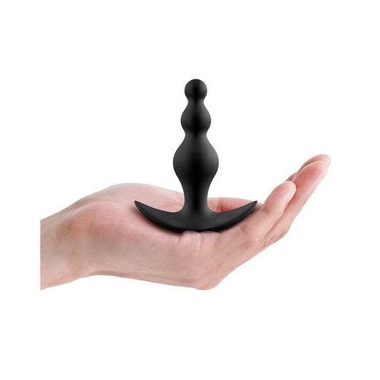 Small graduated anal beads from Dorcel, smooth black silicone for comfortable anal training.
