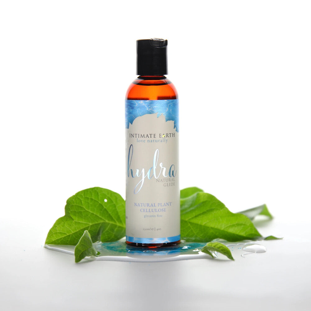 Intimate Earth Hydra personal lubricant, a clear gel in a small 60ml bottle.