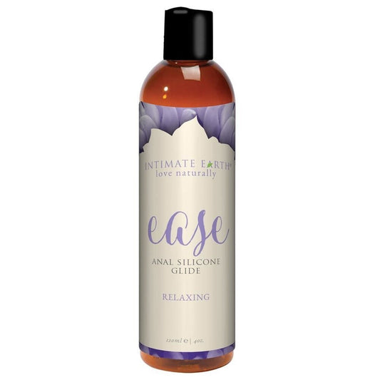Intimate Earth Ease anal silicone lubricant in a clear 60ml bottle, perfect for relaxation.