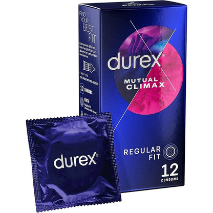 Durex Mutual Climax condoms in a regular fit, twelve in a packet.