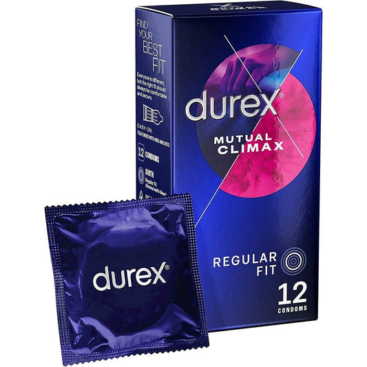 Durex Mutual Climax condoms in a regular fit, twelve in a packet.