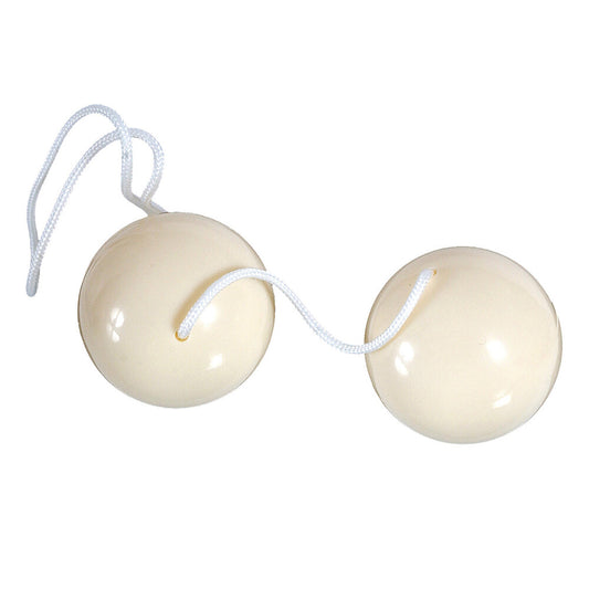 seven creations duoballs in white, smooth material, orgasm balls designed for pleasure.