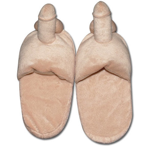 Pair of novelty penis slippers, in a soft pink material, great for silly laughs.