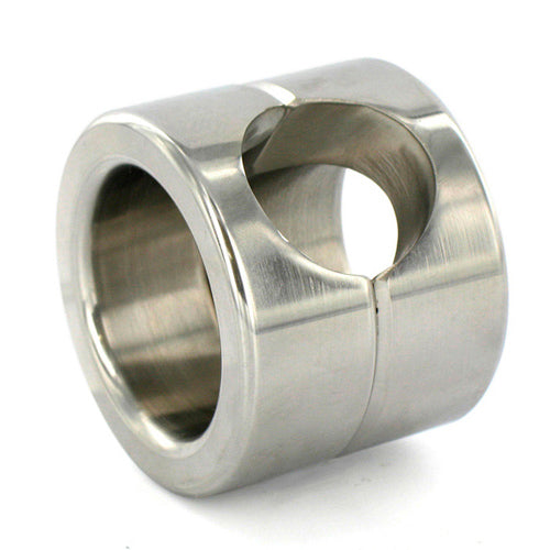 rimba stainless steel ball stretcher for cock and ball bondage, polished metal finish
