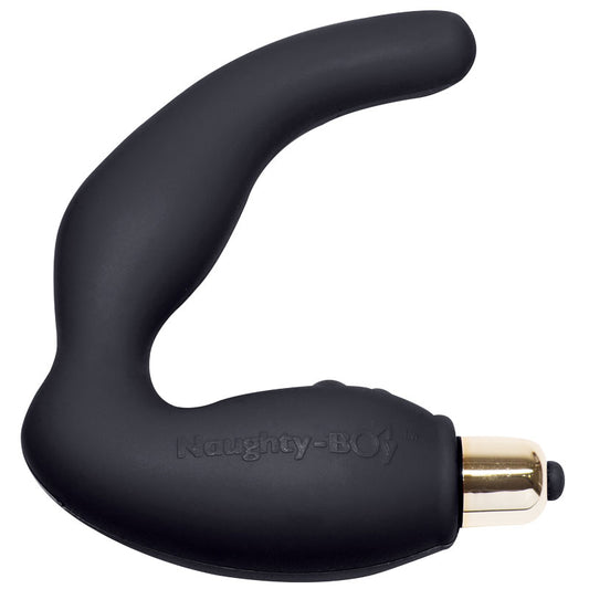 Black prostate massager with seven speeds for naughty explorations, a Rocks Off creation.