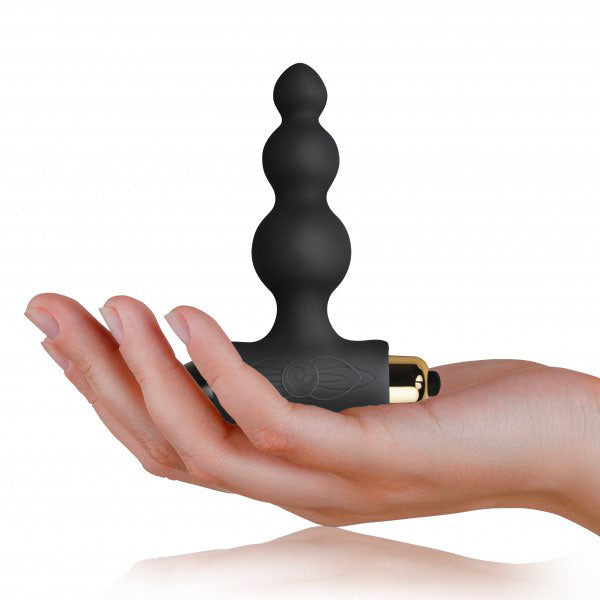 Rocks Off Bubbles petite sensations butt plug in black, textured for added sensation.