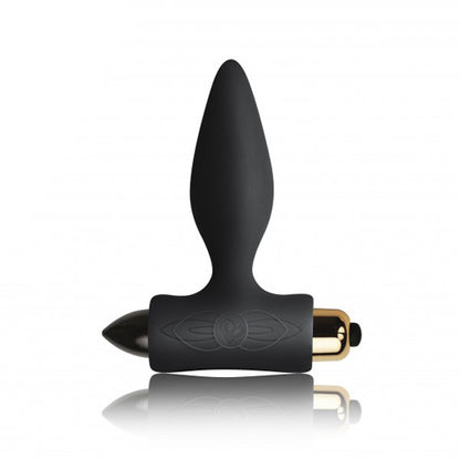 Rocks Off Petite Sensations black vibrating butt plug, smooth finish, for anal play.