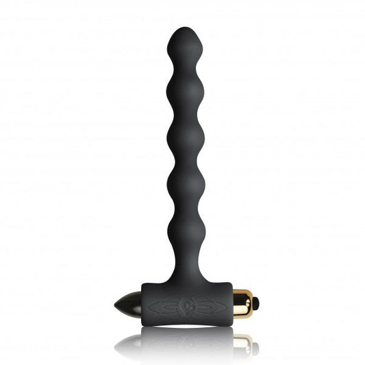 Black silicone butt plug with petite pearl-like accents for sensual anal pleasure