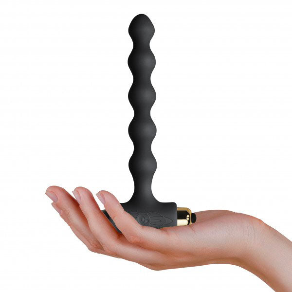 rocks off petite black butt plug with graduated pearl-like beads for sensual anal play