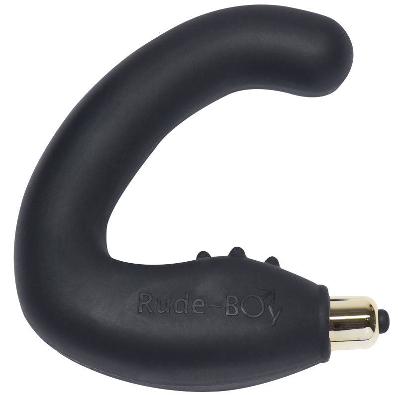 Black prostate massager from Rocks Off, designed for internal stimulation with seven speeds.