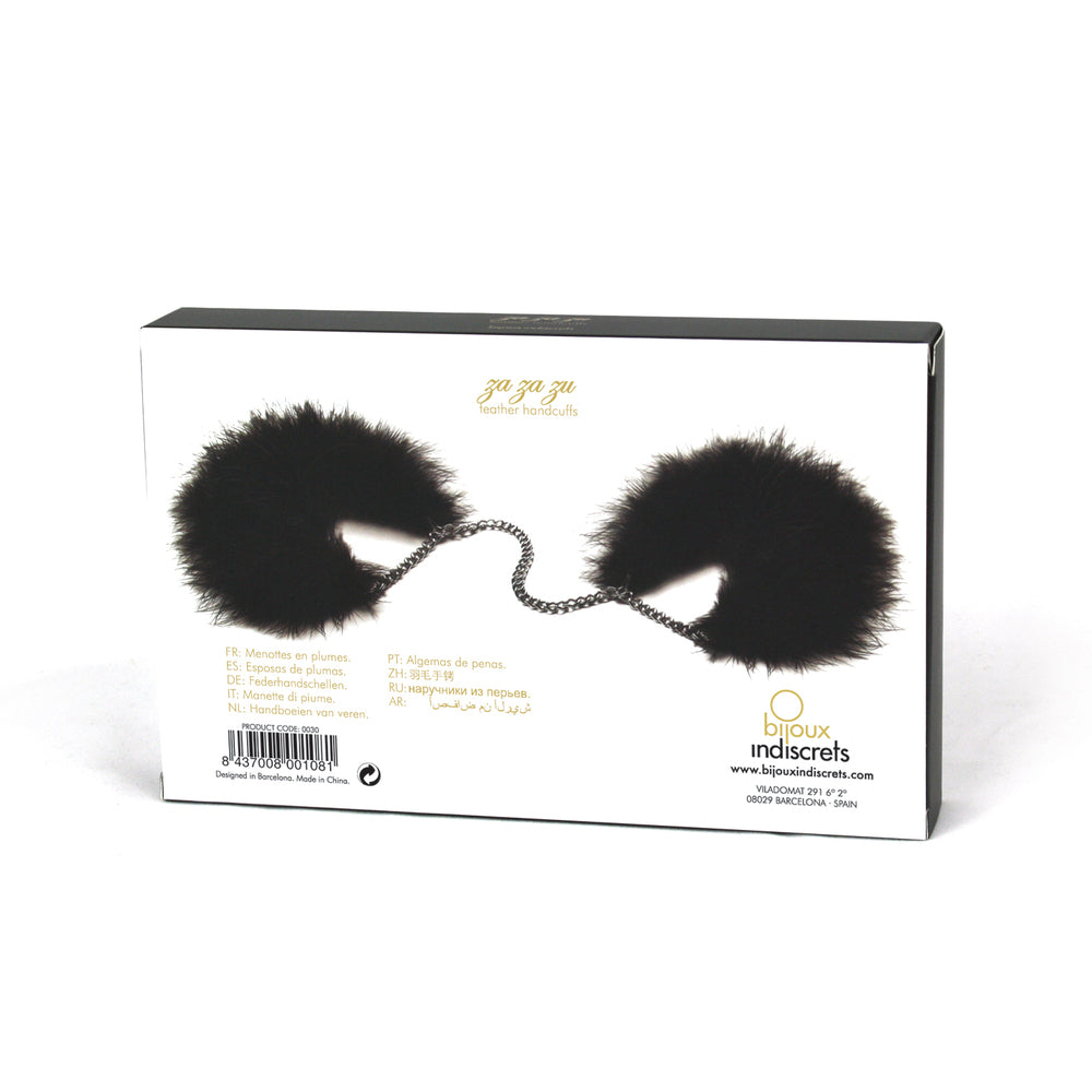 bijoux indiscrets za za zu feather handcuffs, fluffy pink restraint for playful nights