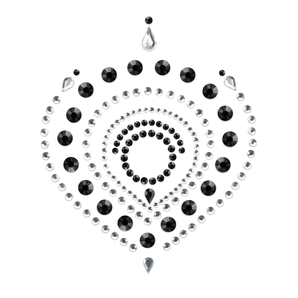 Bijoux Indiscrets flamboyant rhinestone body jewellery, black and silver with a glitzy finish.