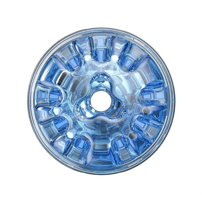 The Fleshlight Quickshot Turbo Blue Ice, a textured blue male pleasure toy for solo fun.