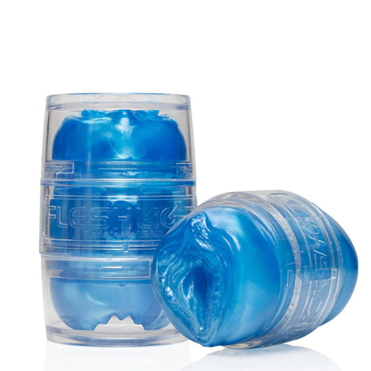Fleshlight Quickshot Alien Lady and Butt: translucent pink and tan male masturbator for intimate pleasure.