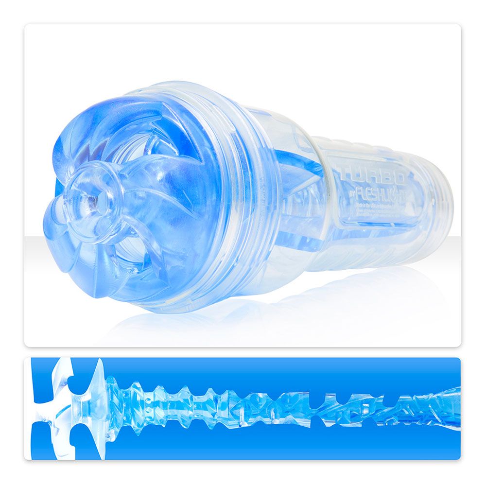fleshlight turbo thrust blue, a textured masturbator sleeve for enhanced pleasure, made of flesh-like material.