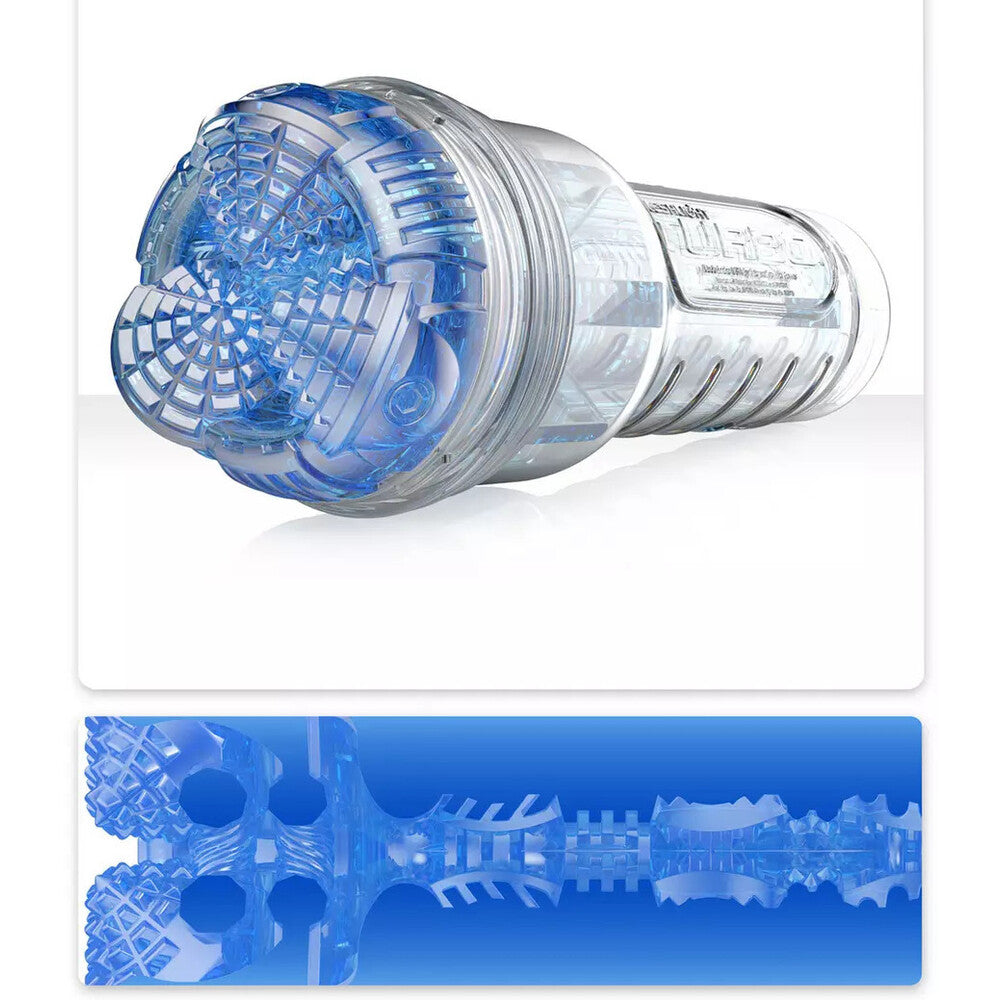 fleshlight turbo core in blue, a realistic male masturbator, part of complete sets.