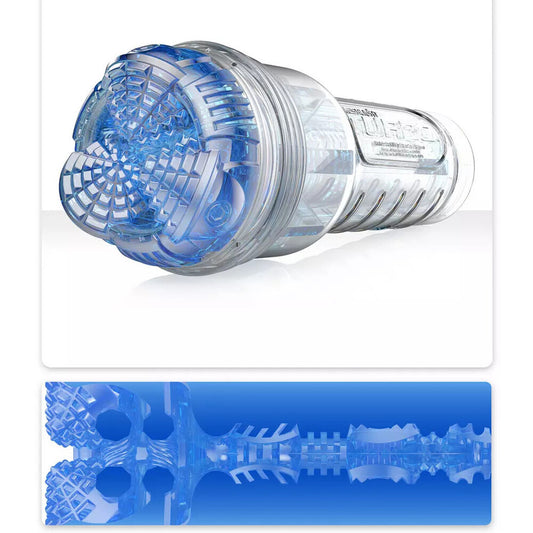 fleshlight turbo core in blue, a realistic male masturbator, part of complete sets.