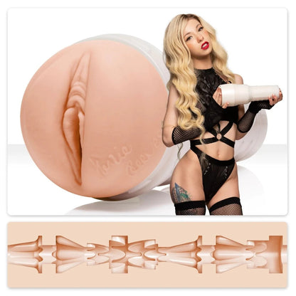 A cream-coloured Fleshlight Girls masturbator, the Kenzie Reeves model, made of realistic feeling material.