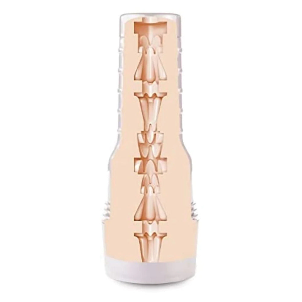 Kenzie Reeves Cream Puff Fleshlight Girls masturbator, realistic textured interior, flesh-toned material.