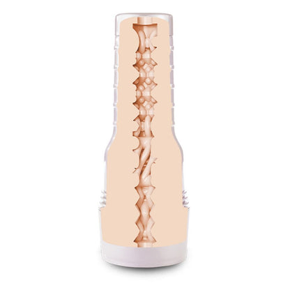 Savannah Bond Fleshlight Girls masturbator, flesh-toned, textured interior, designed for male pleasure and personal hygiene.