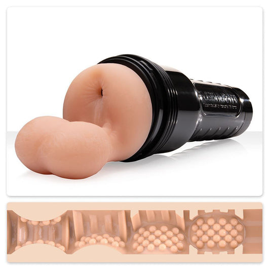 fleshlight fleshsack masturbator, flesh-toned and black, made of soft, flexible material for personal use
