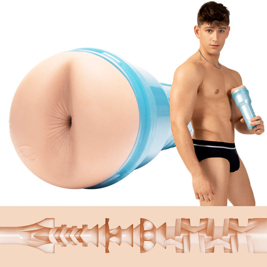 Fleshjack boys reno gold masturbator showing its textured interior and golden finish, ideal for solo play.