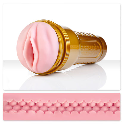 Fleshlight stu stamina training unit, pink textured sleeve for male masturbation.