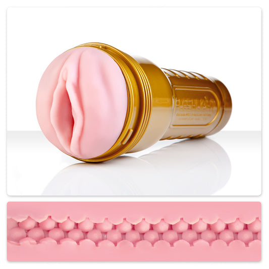 Fleshlight stu stamina training unit, pink textured sleeve for male masturbation.
