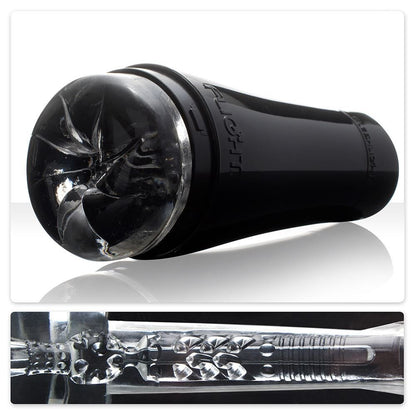 Fleshlight Flight Pilot masturbator, textured grey sleeve for realistic intimate pleasure, up close.