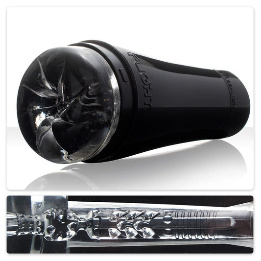 Fleshlight Flight Pilot masturbator, textured grey sleeve for realistic intimate pleasure, up close.