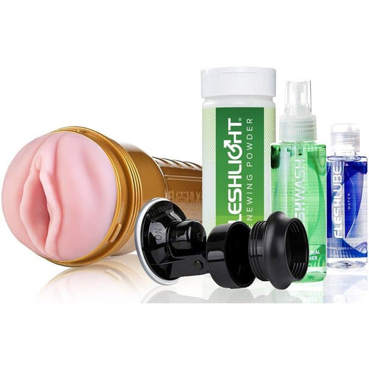 Fleshlight stamina value pack, a complete set of male masturbators, flesh-coloured.