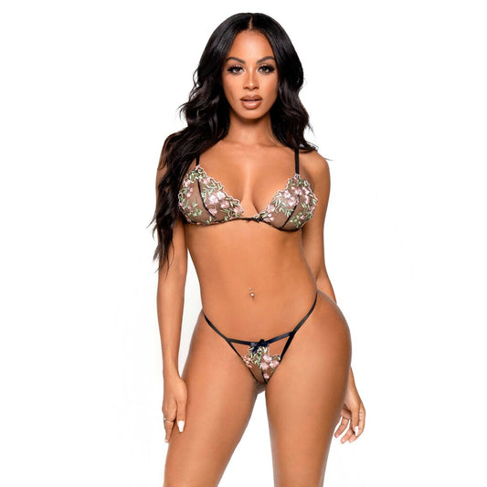 leg avenue black floral sheer bra and g-string set. dainty and delicate.