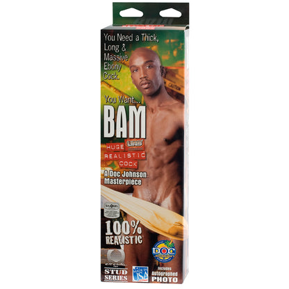 Doc Johnson Bams, a thirteen-inch realistic cock dildo with a lifelike, textured finish.