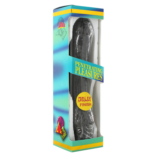 Black, eight and a half inch jelly penis vibrator from Seven Creations.