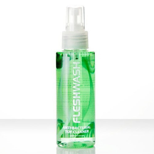 Fleshlight wash in a clear plastic bottle with a blue label, 100ml size.