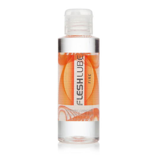 Fleshlube fire warming lubricant, 100ml bottle, perfect for enhanced pleasure during solo play.
