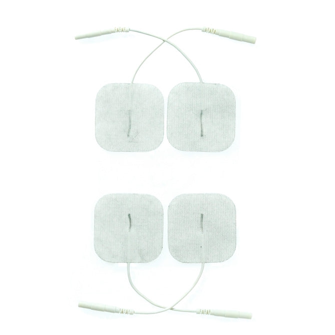 Close-up of rimba electro stimulation pads, a set of four grey adhesive pads.