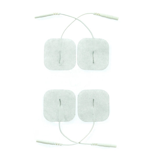 Close-up of rimba electro stimulation pads, a set of four grey adhesive pads.