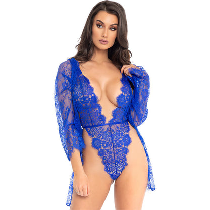 Floral lace teddy and matching robe set, a seductive lingerie look from Leg Avenue.