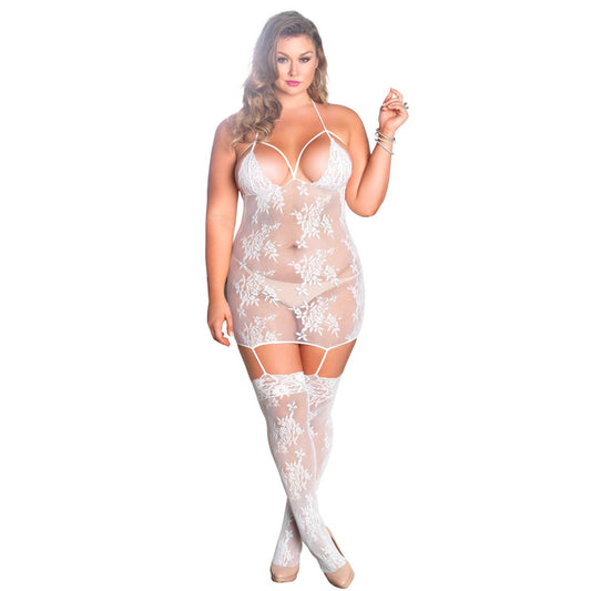 Leg Avenue plus size suspender dress in black with strappy detailing, sizes UK 16-18.