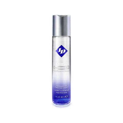 Clear 30ml bottle of id free hypoallergenic water-based lubricant for sensitive skin.